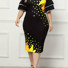 Casual Dress Women's Plus Floral Print Layered Sleeve