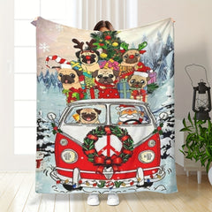 Christmas Puppy Driving Print Blanket for Home & Outdoor Use