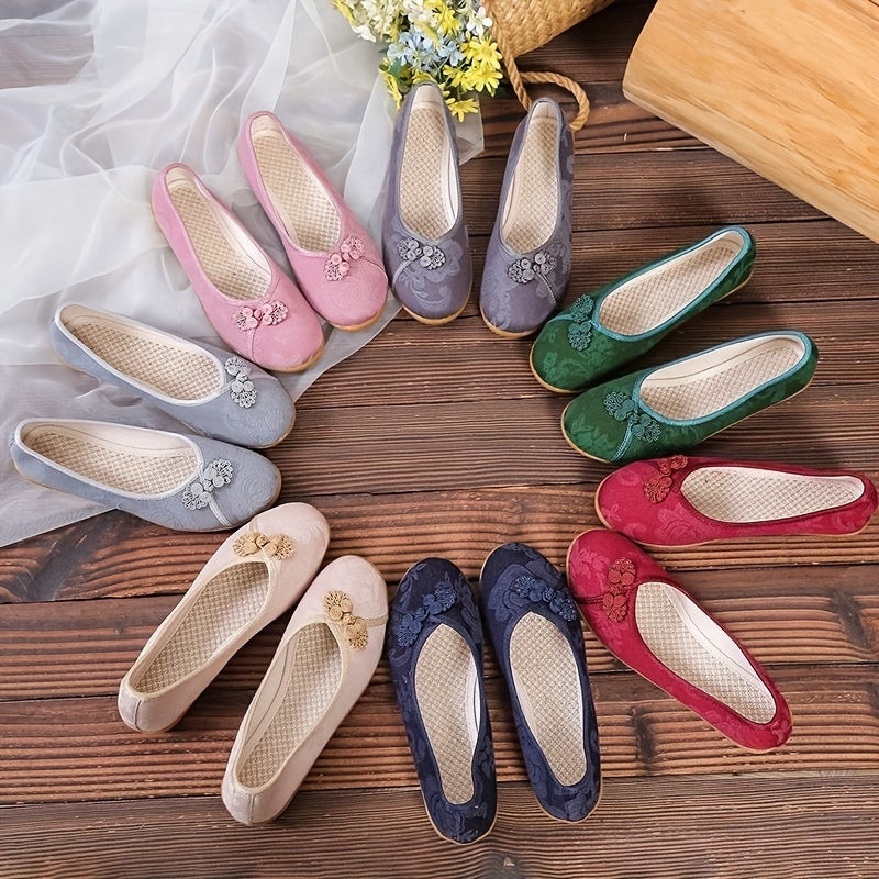 Women's Chinese Style Flat Shoes Soft Sole Slip On Walking Flats