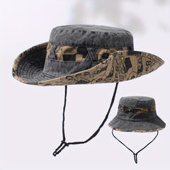 Vintage Washed Bucket Hat Wide Brim UV Protection Sun Hat Letter Printed