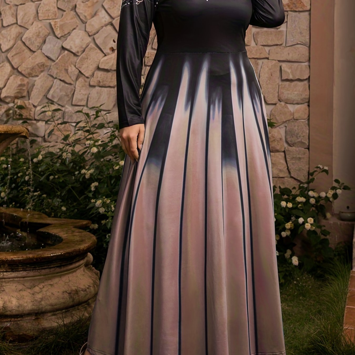 Romantic Abaya Dress Women's Plus Graphic Print Long Sleeve