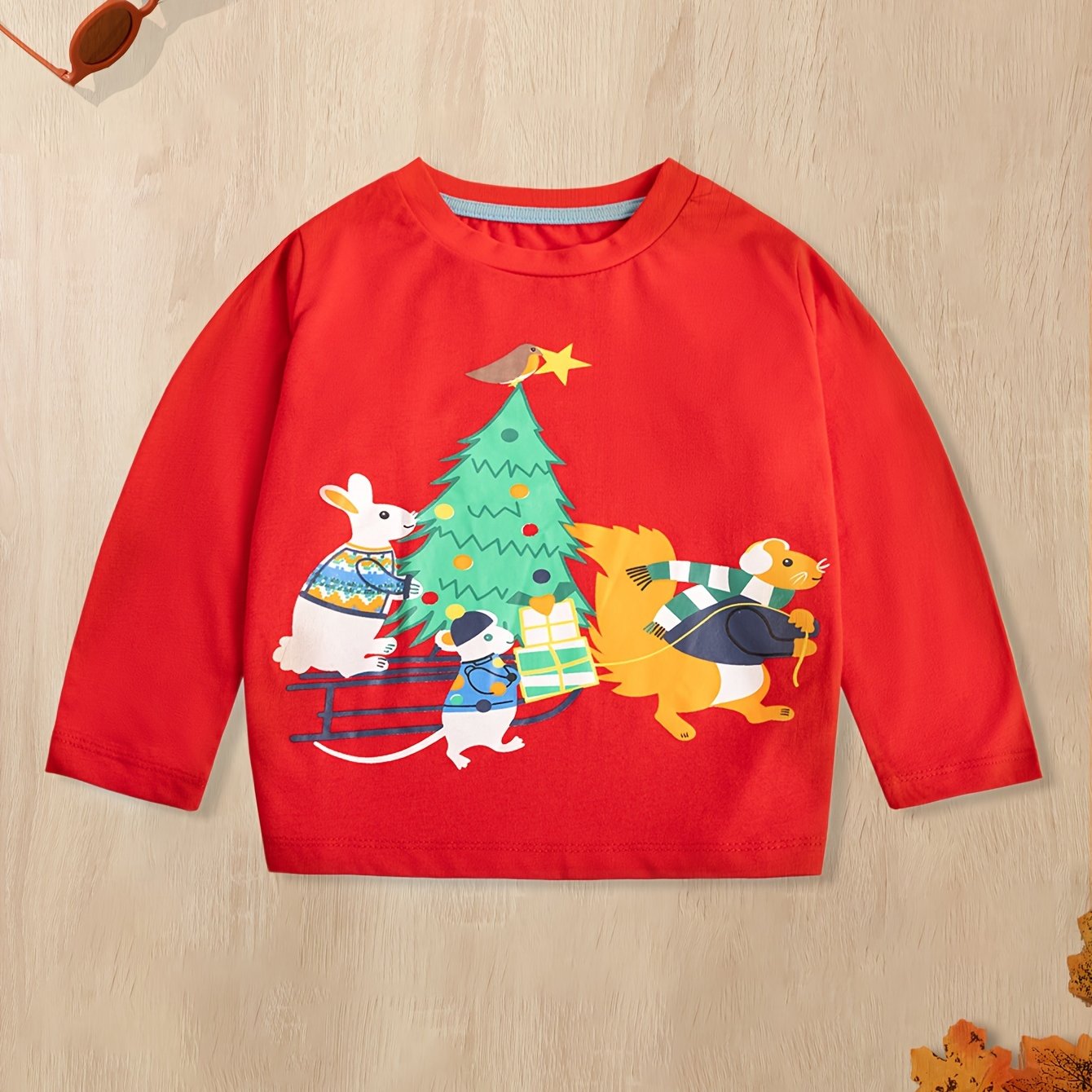 Christmas Tree Cartoon Print Boy's T shirt Kids Long Sleeve