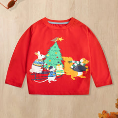 Christmas Tree Cartoon Print Boy's T shirt Kids Long Sleeve