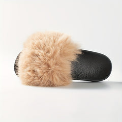 Faux Fur Decor Slippers Casual Slip On Flat Home Shoes