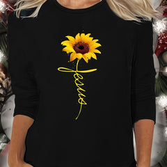 Sunflower Print Lounge Top Long Sleeve Crew Neck Women's Loungewear