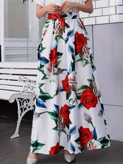 Floral Print A line Ankle Skirt for Spring & Summer