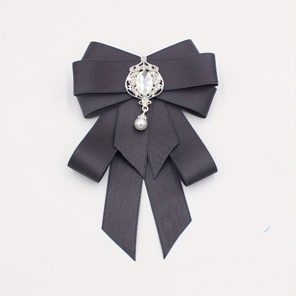 Crystal Decor Ribbon Bow Tie Faux Pearl Pendant Pre tied Bowknot