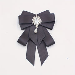 Crystal Decor Ribbon Bow Tie Faux Pearl Pendant Pre tied Bowknot