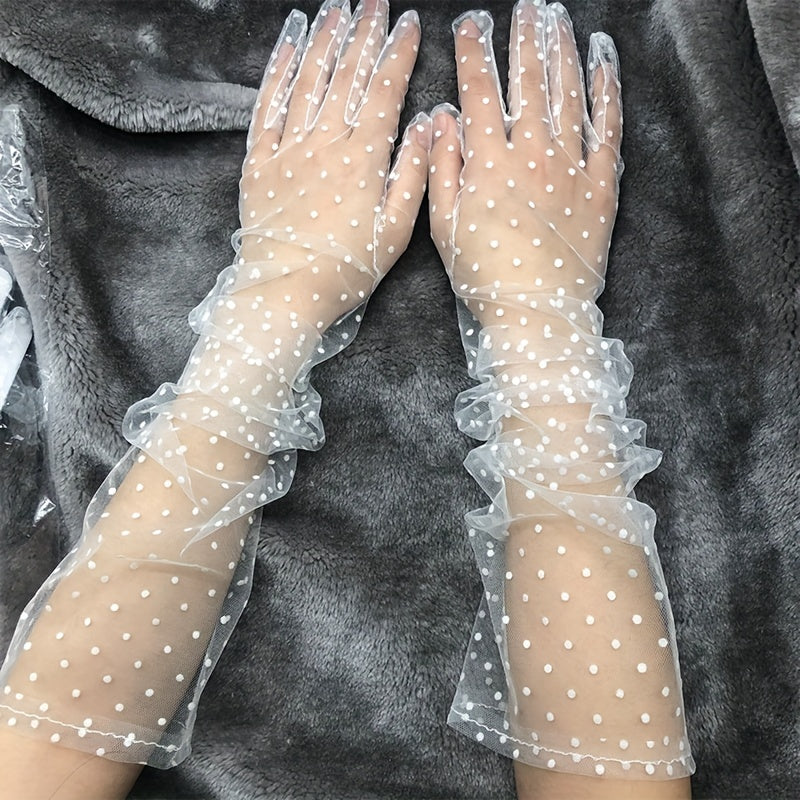 Polka Dot Loose Gloves Long Transparent Thin Breathable