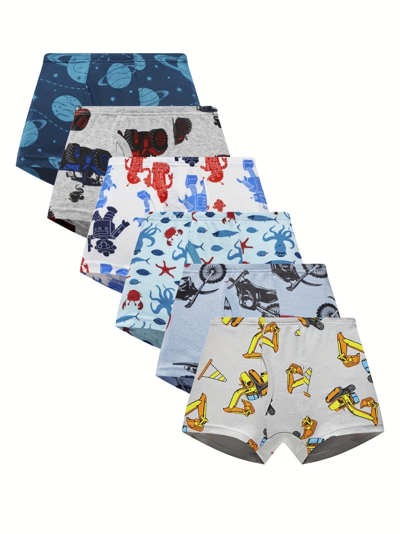 6pcs Boys Cartoon Print Cotton Boxer Briefs