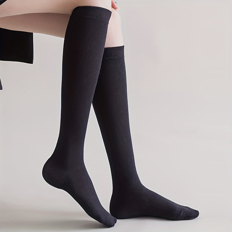 3 Pairs Solid Knee High Socks Women's Stockings