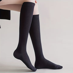 3 Pairs Solid Knee High Socks Women's Stockings
