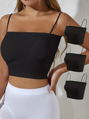3pcs Solid Cami Tops Spaghetti Strap Women's Lingerie