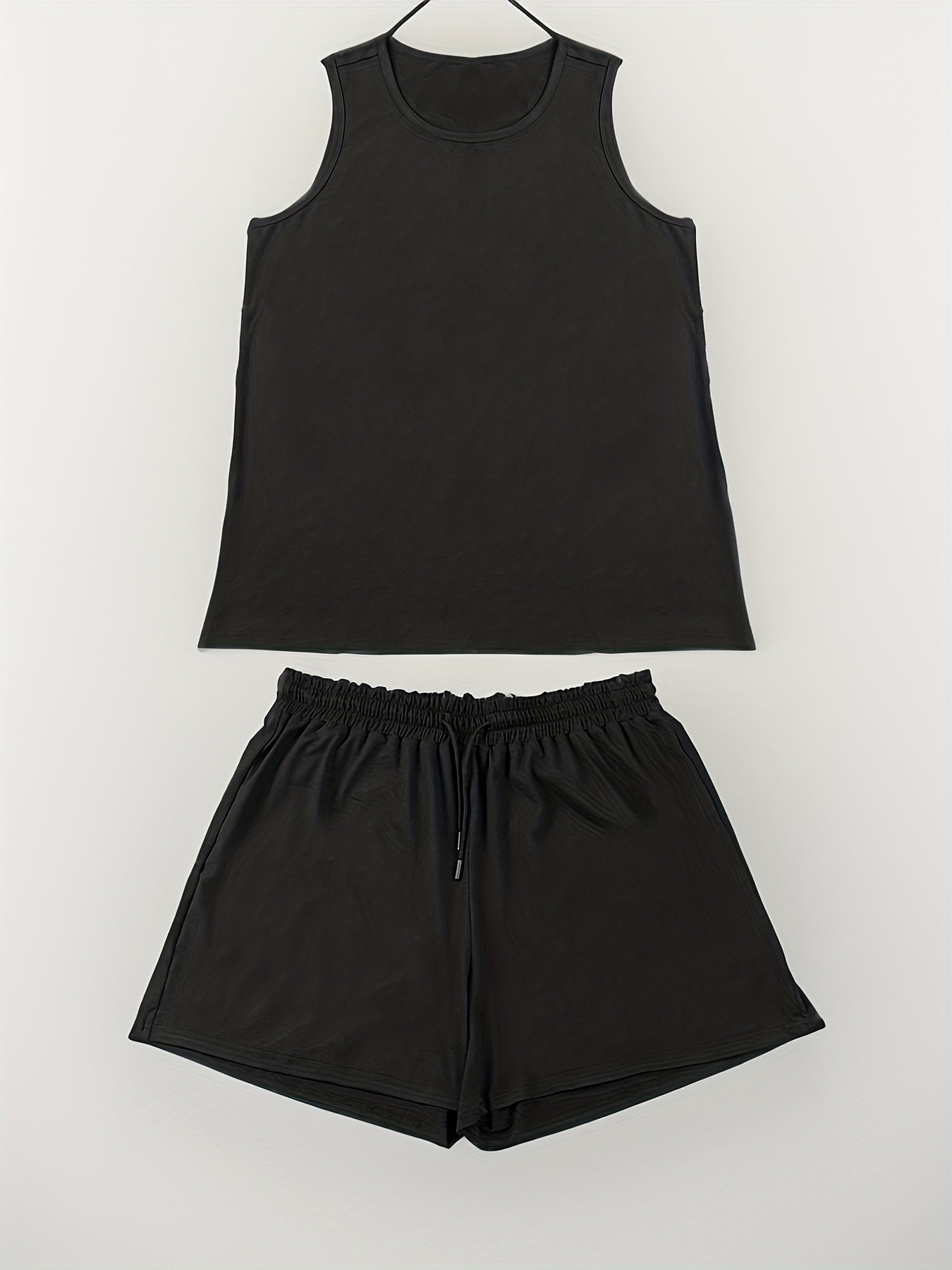 Solid Round Neck Loungewear Set Tank Top & Shorts Pajama Two Piece Set