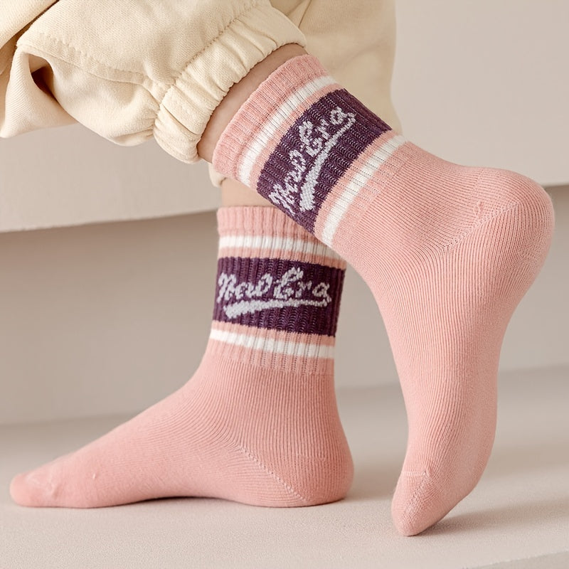 5 Pairs Kids Socks Sweet Cartoon Girls Pink Sports Socks