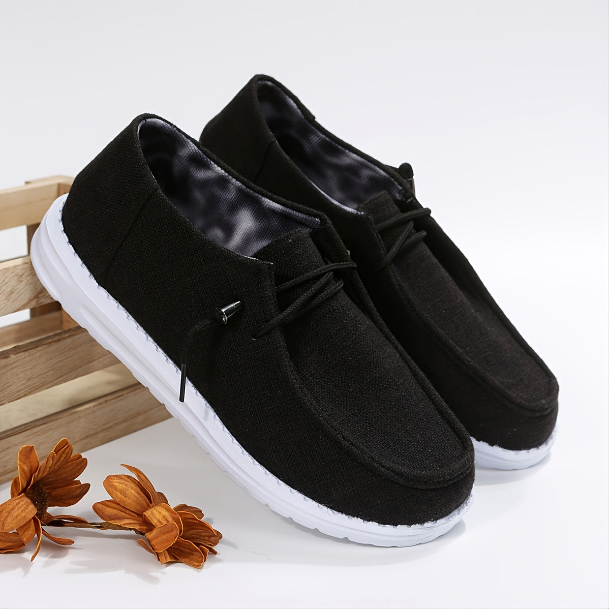 Women's Lightweight Canvas Shoes Solid Lace Up Low Top Comfy Casual Sneakers