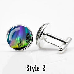Green Aurora Cufflinks Glass Jewel Cufflinks For Men