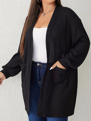 Solid Waffle Pattern Long Sleeve Open Front Cardigan