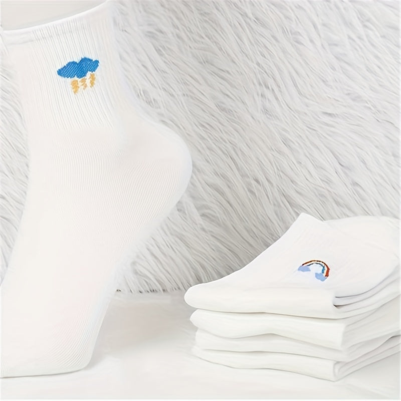 5 Pairs Cartoon Weather Print Socks Women's Stockings