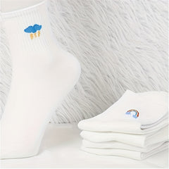 5 Pairs Cartoon Weather Print Socks Women's Stockings