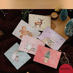 6 Pcs Cartoon Christmas Card DIY Folding Small Card