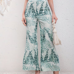 Leaves Print Wide Leg Pants High Waist Casual Every Pants