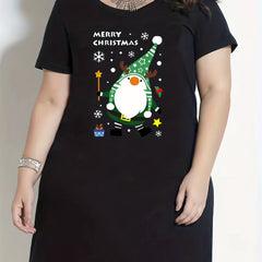 Christmas Lounge Dress Women's Plus Gnome & Snowflake Print Nightdress