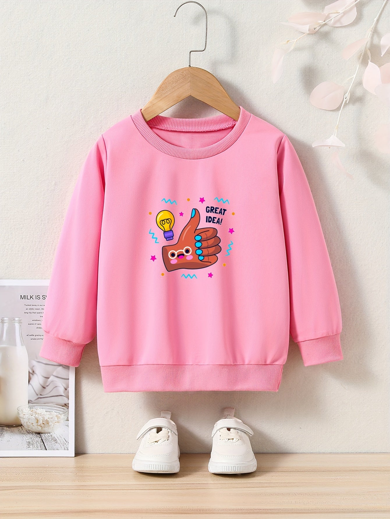 Cartoon Thumb Pattern Girls Casual Pullover Sweatshirt