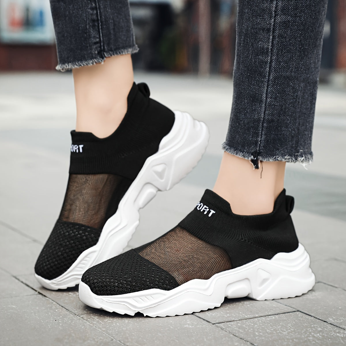 Mesh Slip-On Running Shoes Lightweight Breathable Comfy Women's Sneakers
