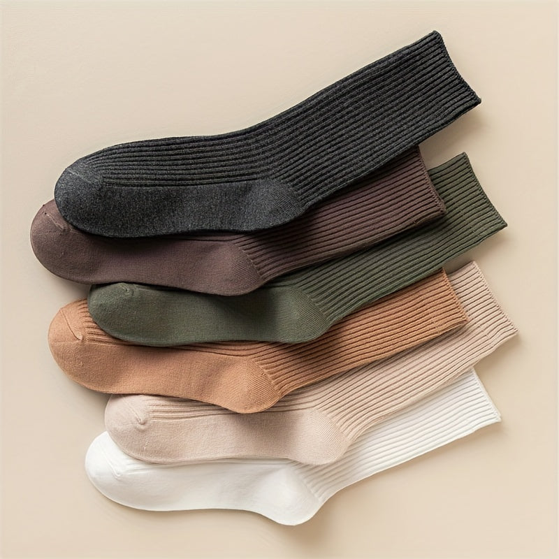7 Pairs Ribbed Crew Socks Comfy & Breathable Women's Stockings