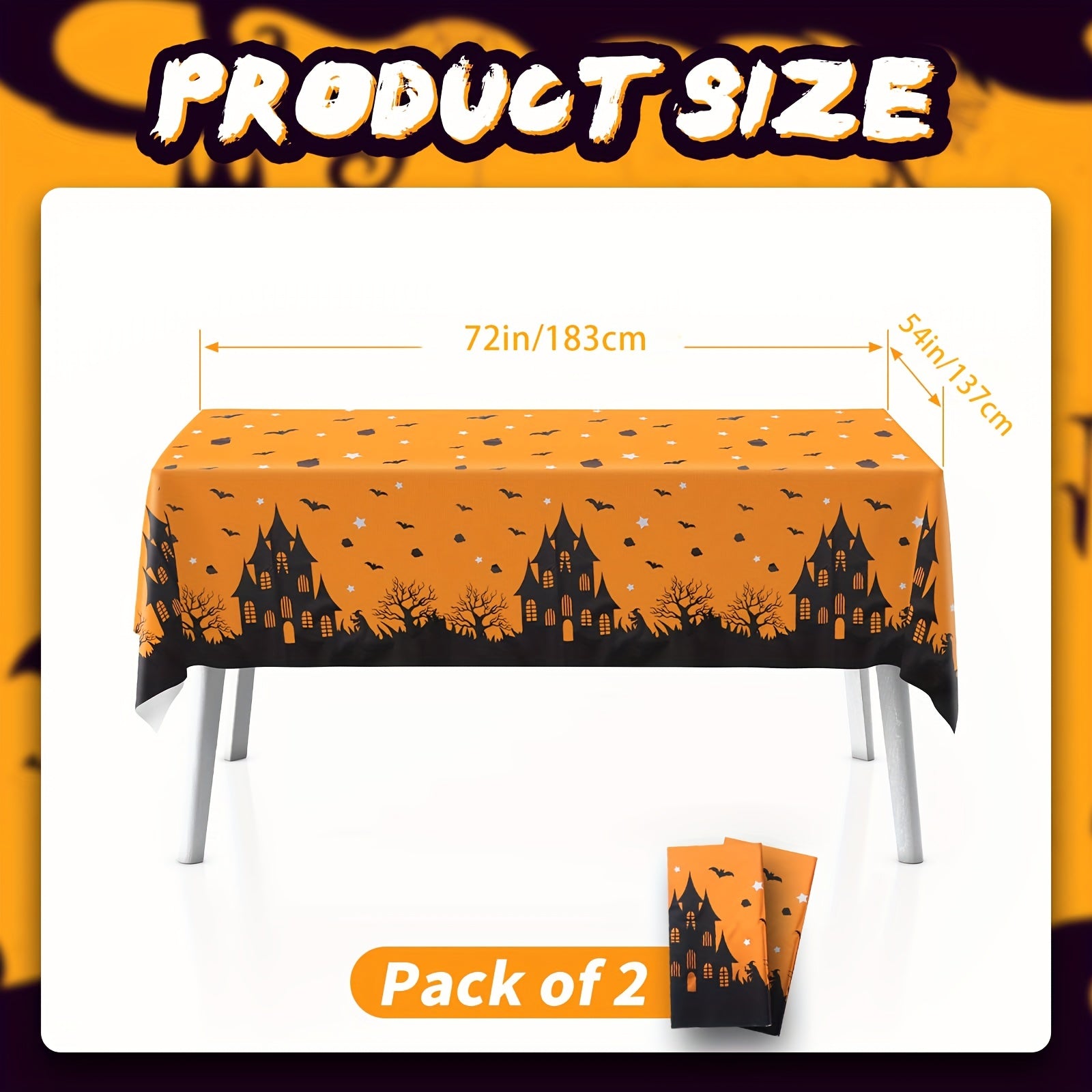 2Pcs Halloween Plastic Table Cloth Castle Bat Witch Tree Decor