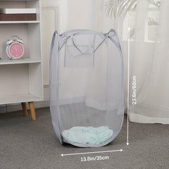 Mesh Pop Up Laundry Hamper Foldable Basket Organizer for Family College Dorm