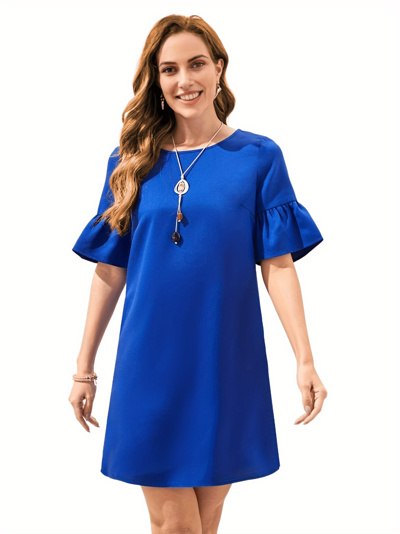 Ruffle Trim Mini Dress Casual Crew Neck Short Sleeve Women's Clothing