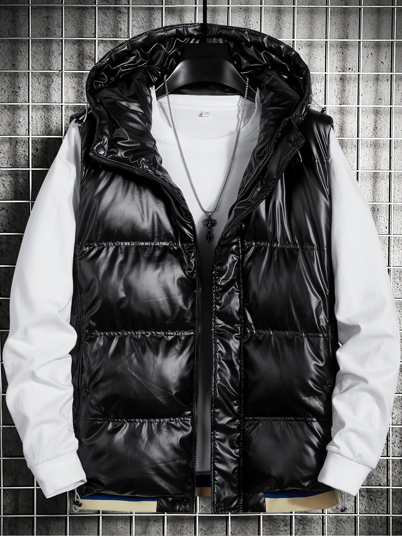 Winter Hooded Vest Men's Zip Up Vest with Pockets