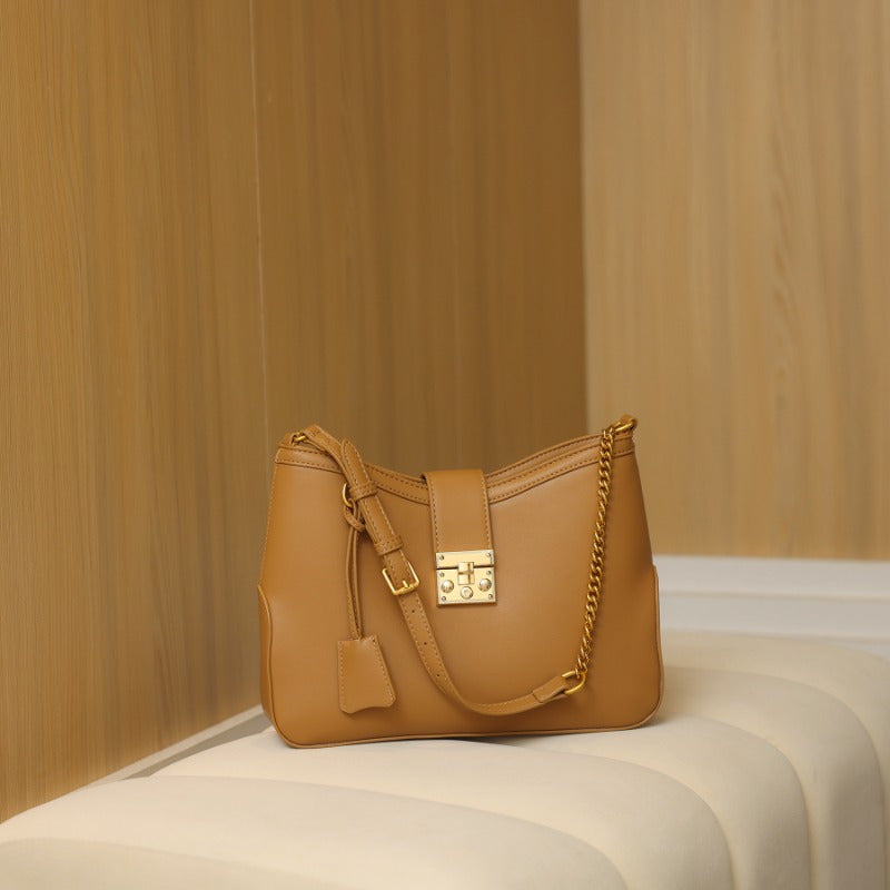 Vintage Shoulder Bag with Metal Buckle & Chain Strap