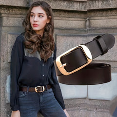 Vintage Leather Belt Solid Casual Jeans Belt for Women