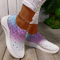 Women's Rhinestone Platform Sneakers Casual Slip-On Shoes