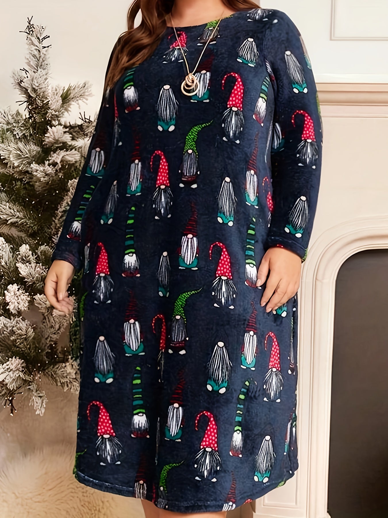 Christmas Casual Dress Women's Plus Graphic Print Long Sleeve Dress