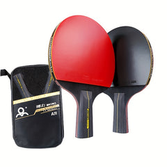 2pcs Prof. Table Tennis Rackets 6 Star Double Sided Rubber Paddle With Bag