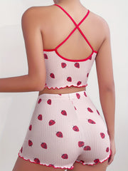 Fruit Print Pajama Set Cami Top & Shorts