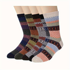5 Pairs Men's Wool Socks Vintage Warm Winter Socks Thick Cozy Socks Knit