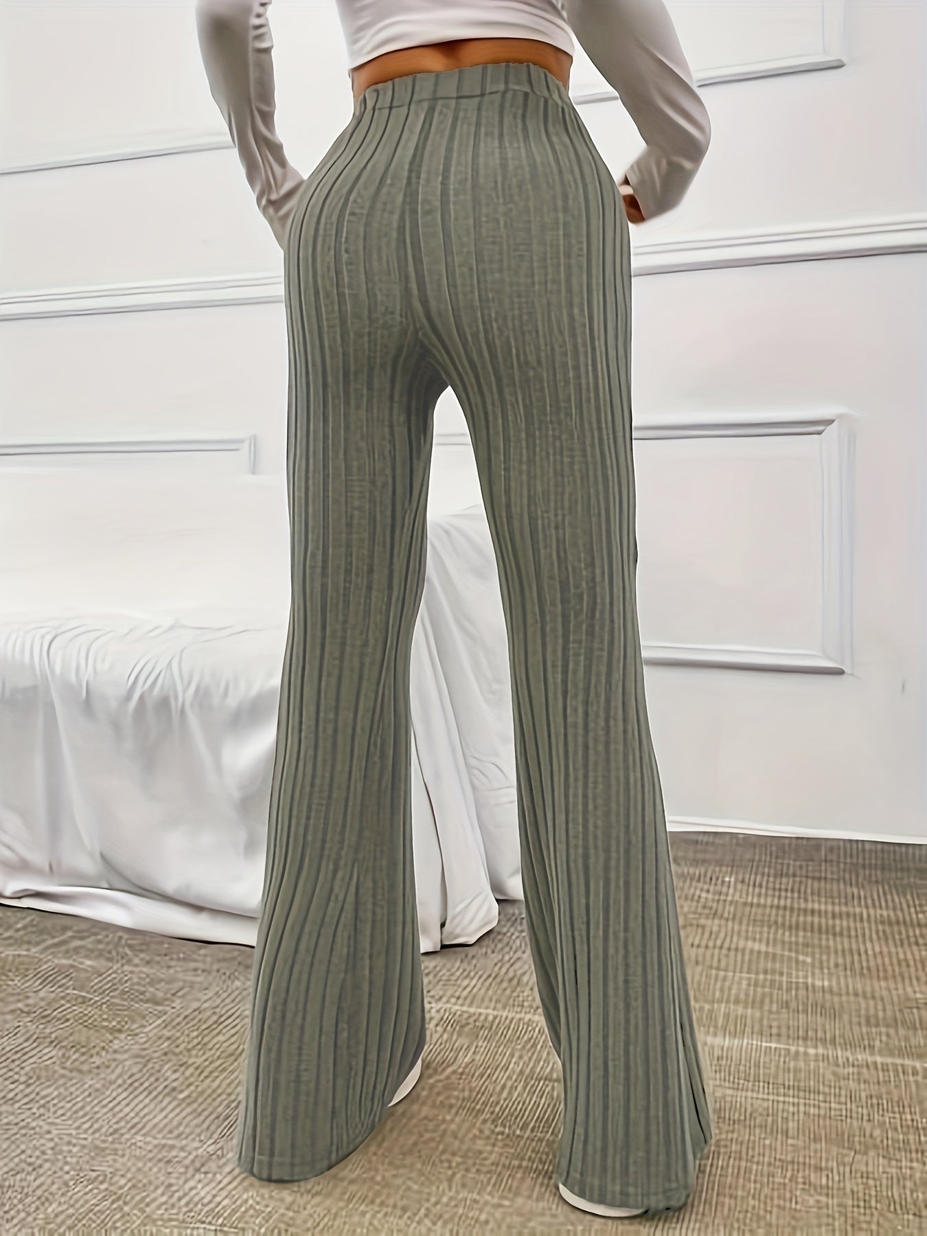 Ribbed Flare Leg Pants Spring & Fall Women's Clothing
