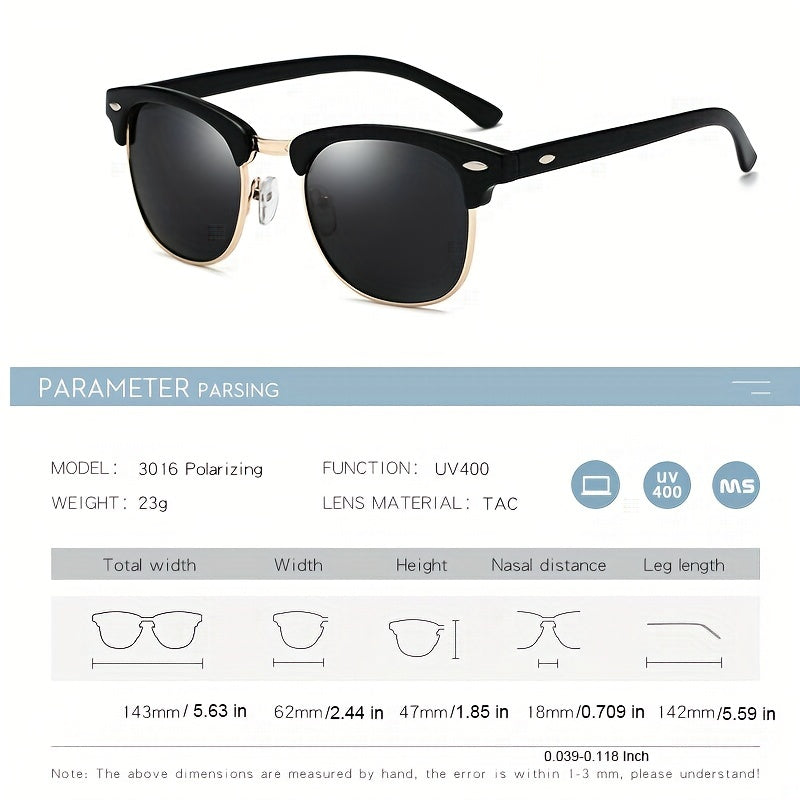 2 Pcs Polarized Sunglasses Semi Rimless Anti Light Eyewear Pack