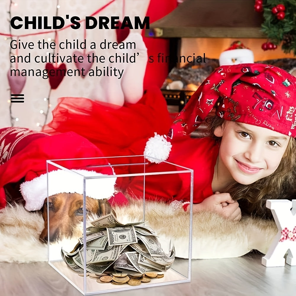 Medium Acrylic Square Piggy Bank for Children and Adults