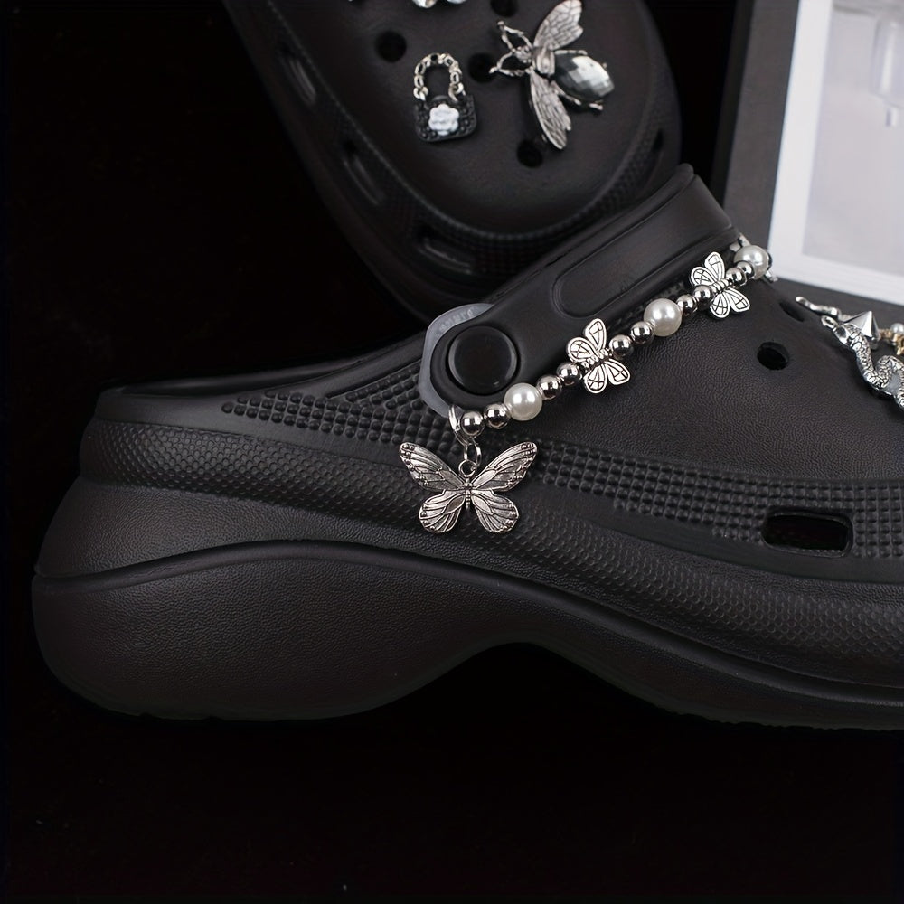 Dark Style Punk Rhinestone Shoe Chain Butterfly Shoe Buckle