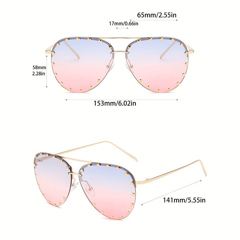 Double Bridge Rimless Sunglasses Aviator Ombre UV400 Sun Shades