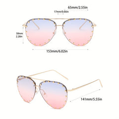 Double Bridge Rimless Sunglasses Aviator Ombre UV400 Sun Shades