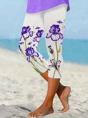 Floral Print Skinny Capris Leggings for Women