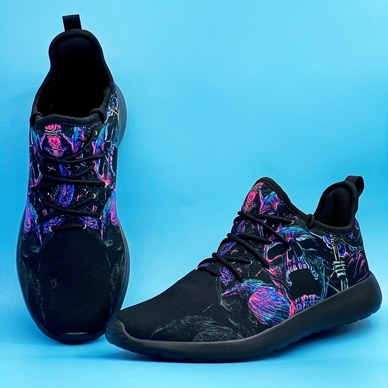 Men's Skull Crow Print Lace Up Casual Shoes Lightweight Non slip Comfy Sneakers