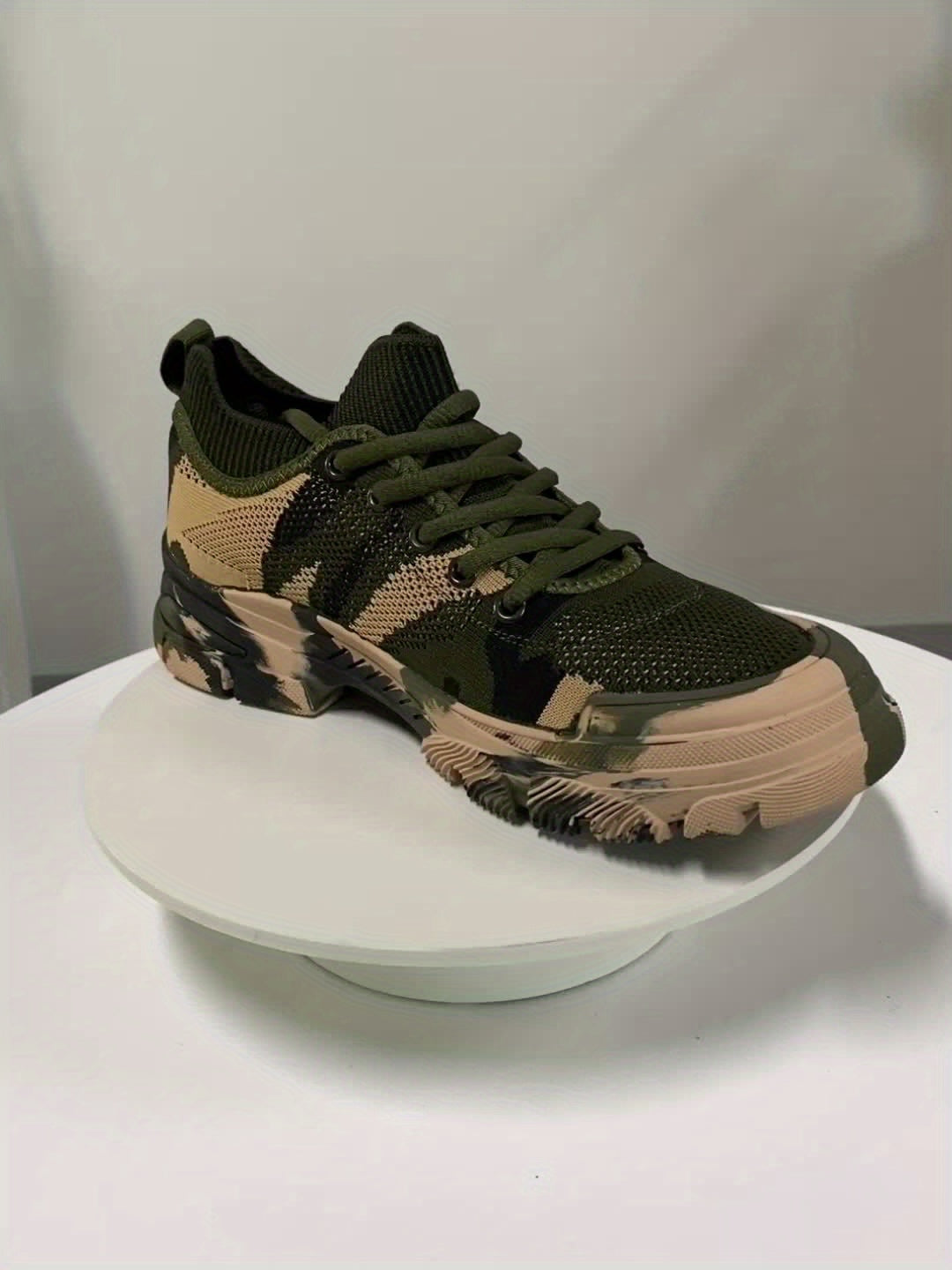 Men's Camo Woven Knit Sneakers Soft Sole Lace Up Shoes